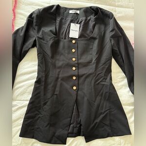 Showpo Black Gold-Button Fitted Blazer Top With Matching Skirt